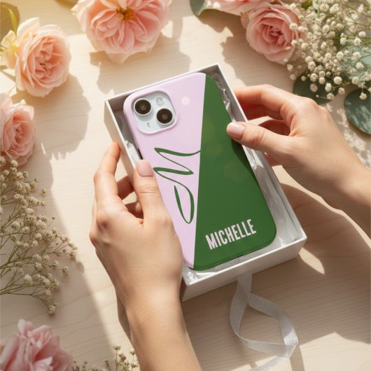Creëer Je Eigen Moderne Bosgroen & Zachte Roze Case-Mate iPhone Case