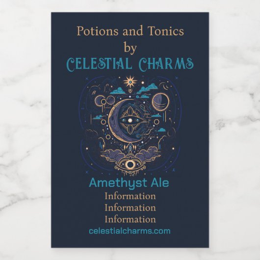 Creëer Je eigen mystieke hemelse maan Wijn Etiket (Enkel label)