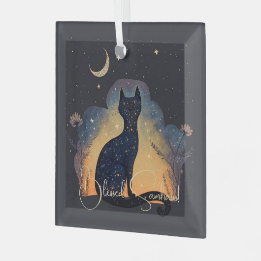 Creëer Je eigen mystieke zwarte kat silhouet Glas Ornament (Voorkant links)
