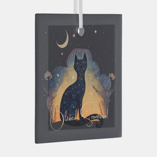 Creëer Je eigen mystieke zwarte kat silhouet Glas Ornament (Voorkant Rechts)