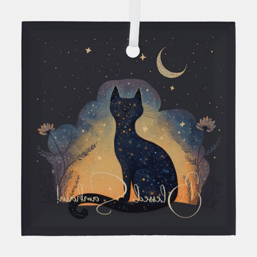 Creëer Je eigen mystieke zwarte kat silhouet Glas Ornament (Achterkant)