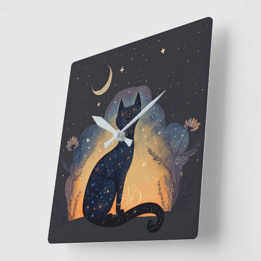 Creëer Je eigen mystieke zwarte kat silhouet Vierkante Klok (Hoek)