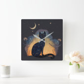 Creëer Je eigen mystieke zwarte kat silhouet Vierkante Klok (Huis)