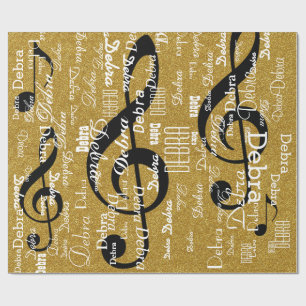 creëer je eigen naampatroon. glitter musical cadeaupapier