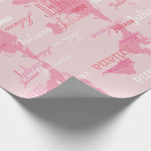 creëer je eigen naampatroon. roze wereldkaarten cadeaupapier (Hoek)