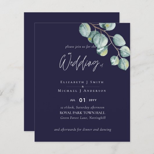 Creëer Je eigen NAVY White Sage Eucalyptus Weddens (Voorkant / Achterkant)