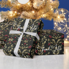Creëer je eigen olijfgroene rode kerstbes damast cadeaupapier