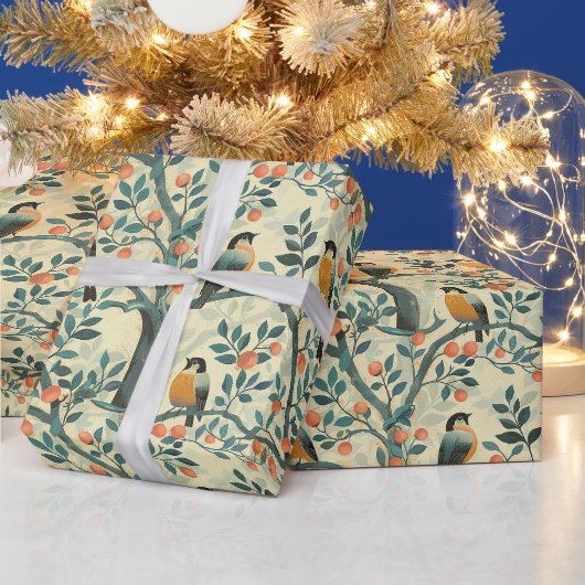 Creëer Je Eigen Oriole Vogels Fruitboom Cadeaupapier (Feestdagen)