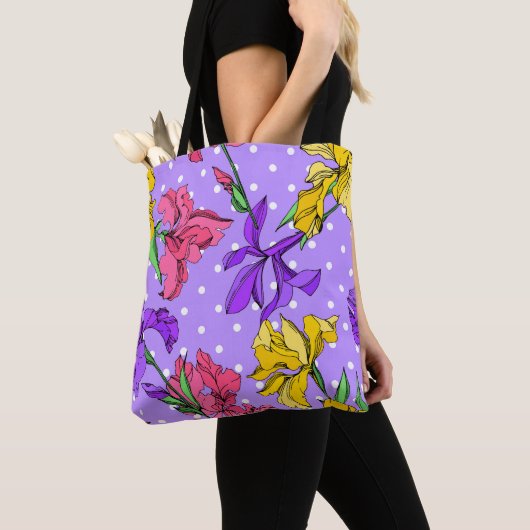 Creëer je eigen Paarse patroon Waterverf bloemenmo Tote Bag (Dichtbij)