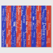 creëer je eigen patroon met rode en blauwe namen cadeaupapier (Vlak)