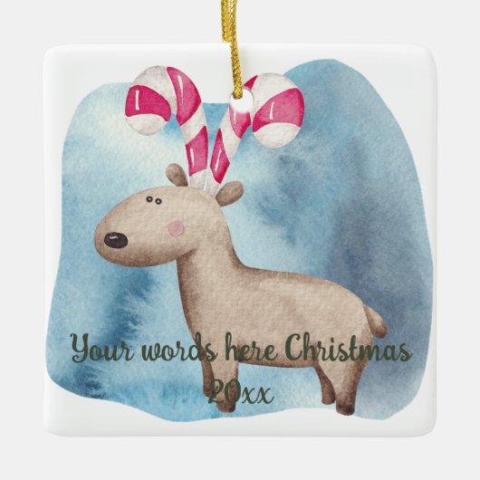 Creëer Je eigen pepermunt rendier kerst Keramisch Ornament (Voorkant)