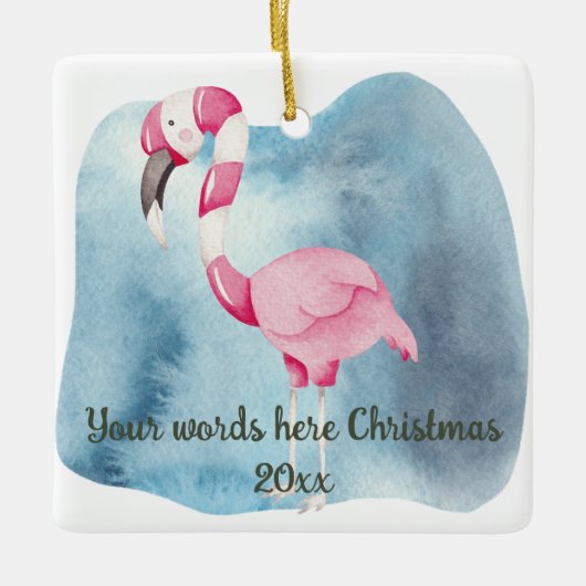 Creëer Je eigen Peppermint Flamingo kerst Keramisch Ornament (Voorkant)