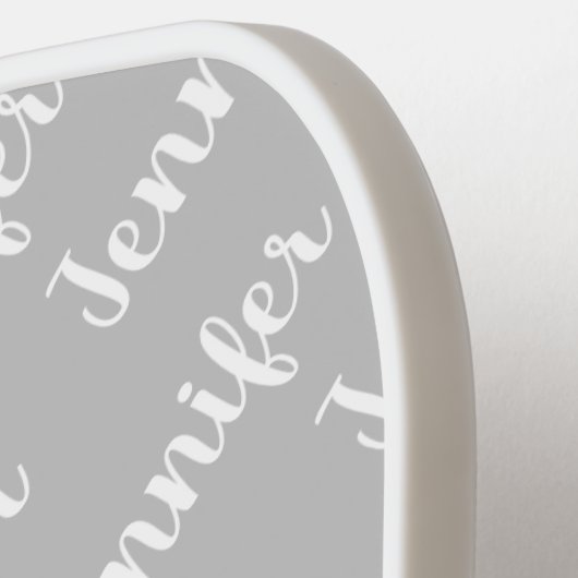 Creëer Je eigen persoonlijke naam grijs Pickleball Paddle (Links Detail)