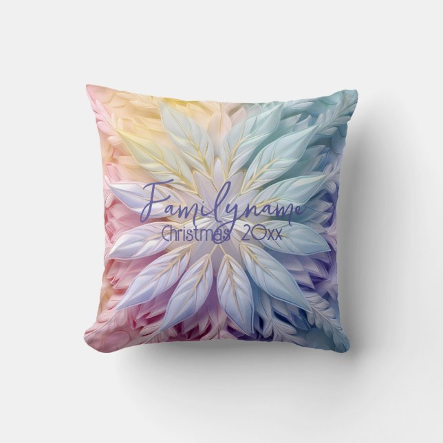 Creëer Je eigen regenboog kerst sneeuwvlok Kussen (Voorkant)