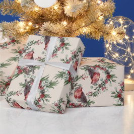 Creëer je eigen rode kerstvogel cadeaupapier