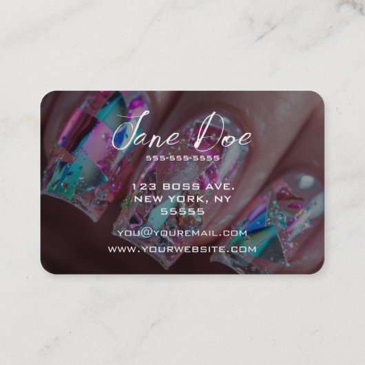 Creëer je eigen roze holografische nagels visitekaartje (Achterkant)