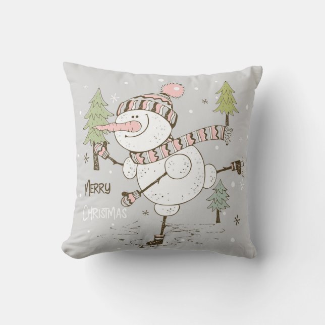 Creëer Je eigen schaatsen sneeuwman kerst Kussen (Voorkant)
