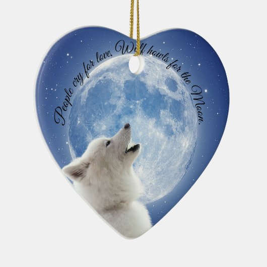 Creëer Je eigen schattige wolf gehuil | Blauwe maa Keramisch Ornament (Rechts)