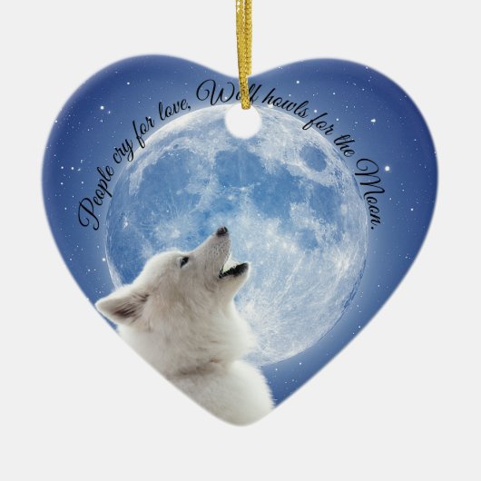 Creëer Je eigen schattige wolf gehuil | Blauwe maa Keramisch Ornament (Voorkant)