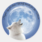 Creëer Je eigen schattige wolf gehuil | Blauwe maa Ronde Sticker (Voorkant)