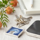 Creëer Je eigen schattige wolf gehuil | Blauwe maa Sleutelhanger (Zijkant)