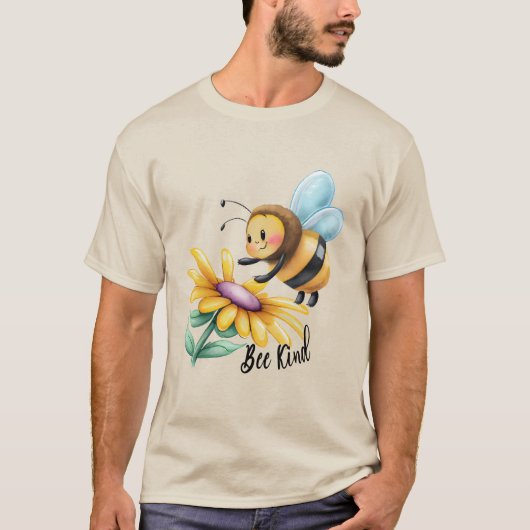 Creëer Je eigen Schattigee Bee Kind Gele Daisy T-shirt (Voorkant)
