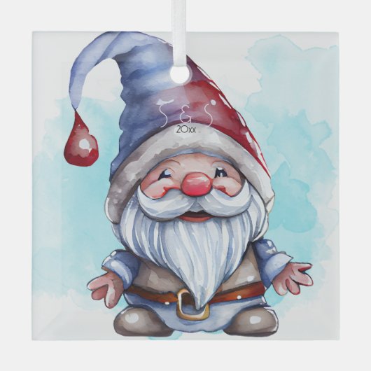 Creëer je eigen Schattigee kerstgnoom Glas Ornament (Voorkant)