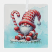 Creëer Je eigen Schattigee pepermunt kerstgnoom Glas Ornament (Achterkant)