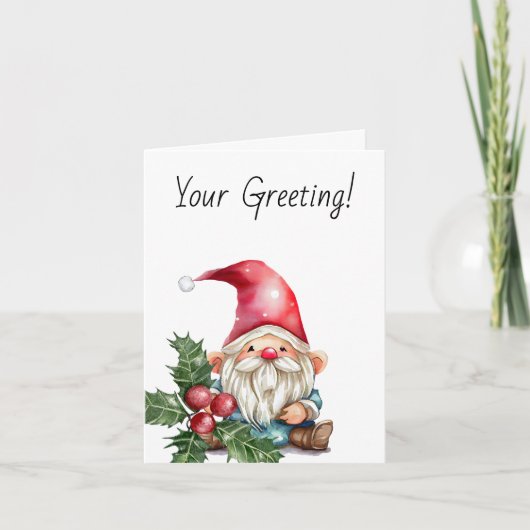 Creëer je eigen Schattigee rode kerstgnoom Feestdagen Kaart (Voorkant)