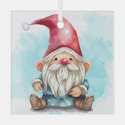 Creëer je eigen Schattigee rode kerstgnoom Glas Ornament (Voorkant)