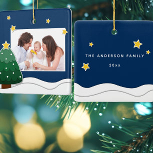 Creëer Je eigen Snowy kerstboomfamilie Foto Keramisch Ornament