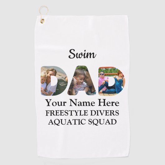 Creëer je eigen sport Papa foto collage Swim Pap Golfhanddoek (Voorkant)