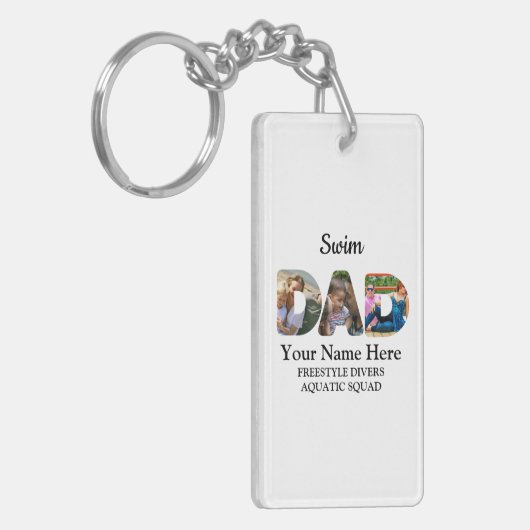 Creëer je eigen sport Papa foto collage Swim Pap Sleutelhanger (Voorkant Links)
