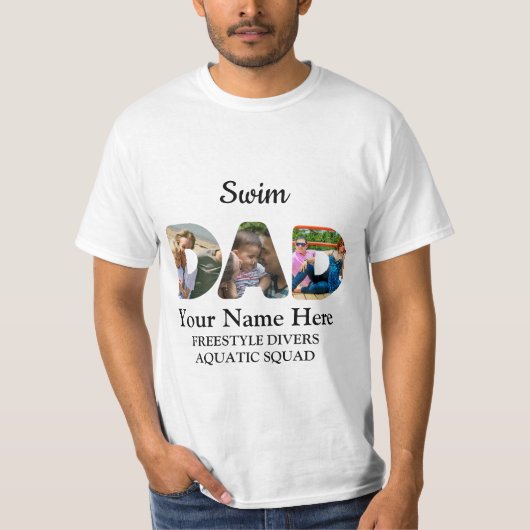 Creëer je eigen sport Papa foto collage Swim Pap T-shirt (Voorkant)