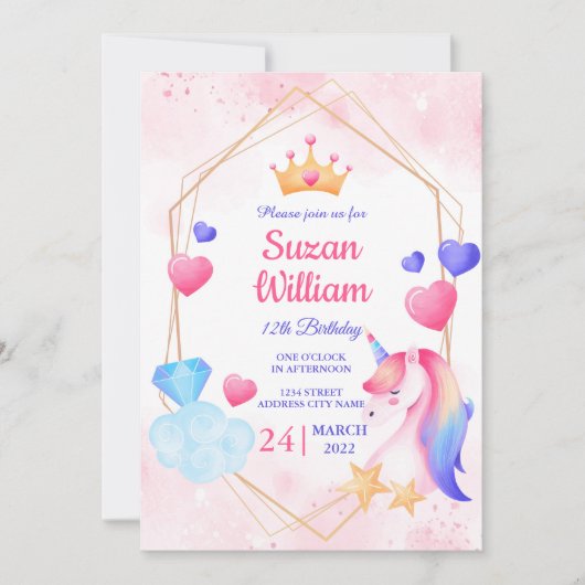 Creëer je eigen unicorn Birthday party Kaart (Voorkant)