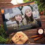 Creëer je eigen vrolijke kerstfoto goud folie feestdagenkaart<br><div class="desc">Creëer uw eigen Merry Christmas foto gouden Folie Holiday Kaart. U kunt uw eigen foto's,  tekst,  naam en jaar toevoegen en creëer een zeer persoonlijke en unieke kerstkaart.</div>