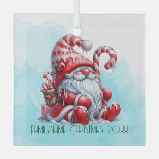 Creëer Je eigen vrolijke pepermunt kerstgnoom Glas Ornament (Voorkant)