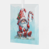 Creëer Je eigen vrolijke pepermunt kerstgnoom Glas Ornament (Voorkant links)