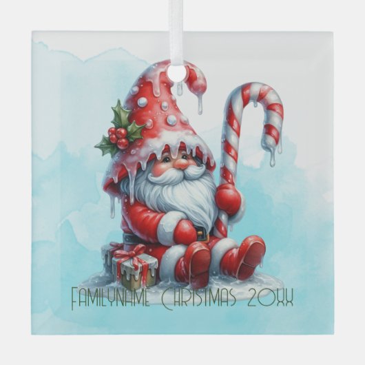 Creëer Je eigen vrolijke pepermunt kerstgnoom Glas Ornament (Voorkant)