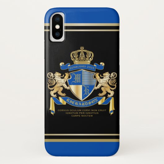 Creëer Je Eigen Wapen Blauw Gouden Leeuw Embleem Case-Mate iPhone Case (Achterkant)