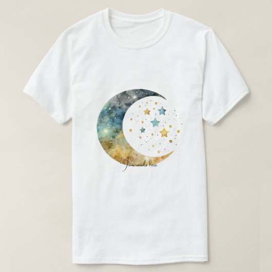 Creëer Je eigen Waterverf Crescent Moon & Stars T-shirt (Design voorkant)