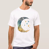 Creëer Je eigen Waterverf Crescent Moon & Stars T-shirt (Voorkant)