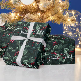 Creëer je eigen Winter Groen Rood Yule Bessen Cadeaupapier