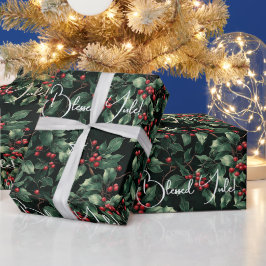 Creëer je eigen wintergroene rode besentakken cadeaupapier