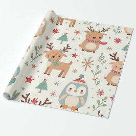 Creëer je eigen winterkawaii dieren cadeaupapier