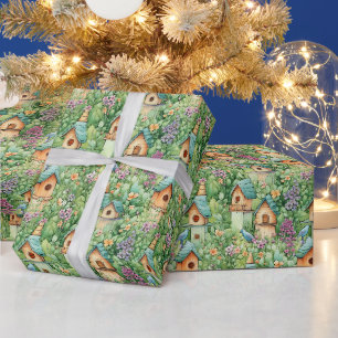 Creëer Je Eigen Zangvogel Lente Tuin Huizen Cadeaupapier
