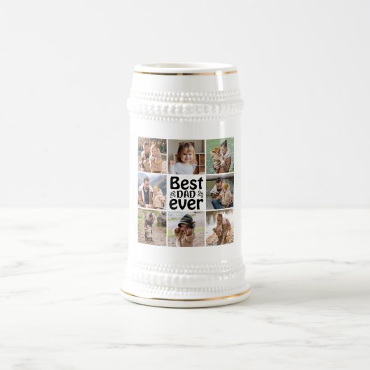 Creëer Jouw eigen 8 Foto Collage Beste vader ooit Bierpul (Center)