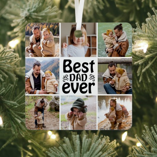 Creëer Jouw eigen 8 Foto Collage Beste vader ooit Metalen Ornament (Insitu)