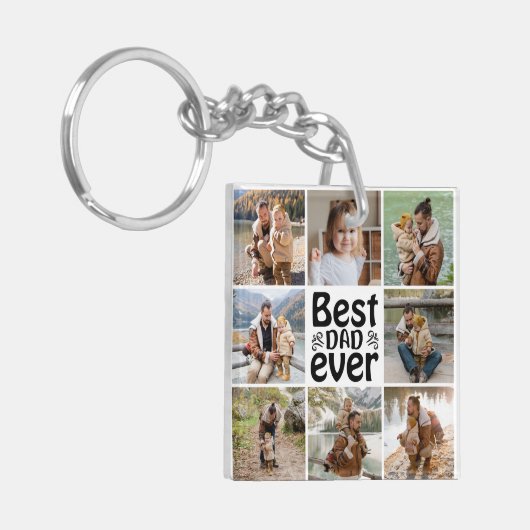Creëer Jouw eigen 8 Foto Collage Beste vader ooit Sleutelhanger (Voorkant Links)