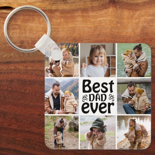 Creëer Jouw eigen 8 Foto Collage Beste vader ooit Sleutelhanger (Voorkant)